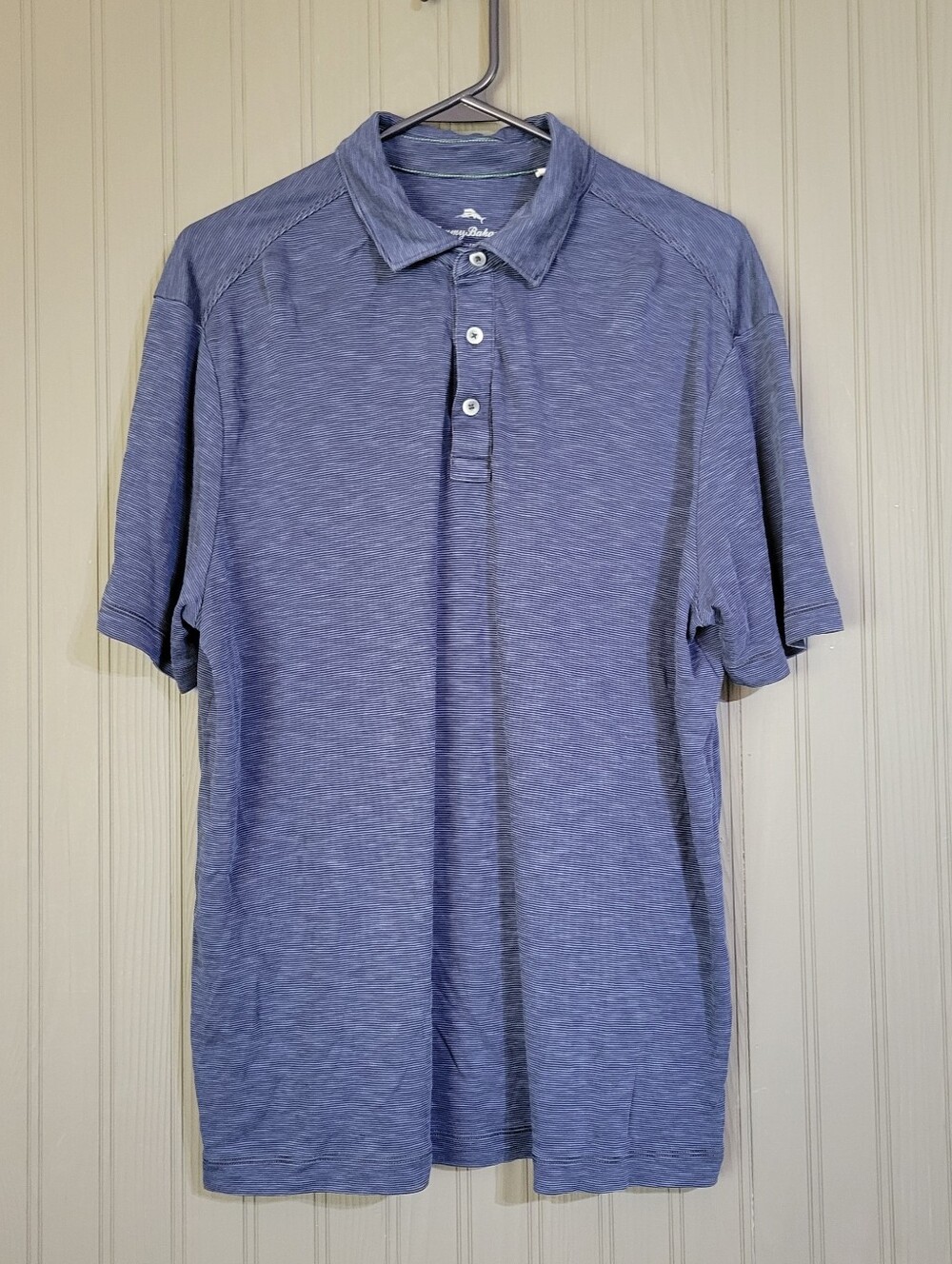 Tommy Bahama Short Sleeve Polo Shirt Stretch Micro Striped Blue Men's Medium